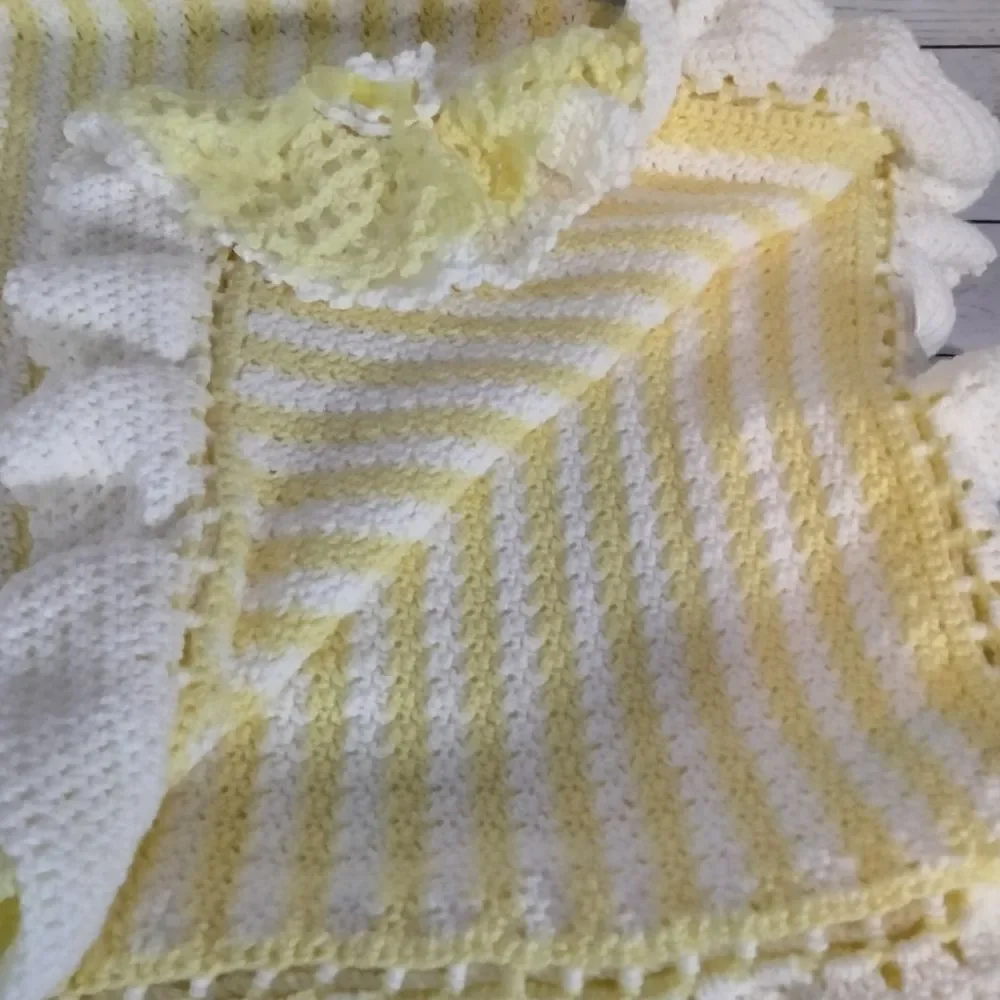 Never been used.  ( my mom) homemade baby blanket.